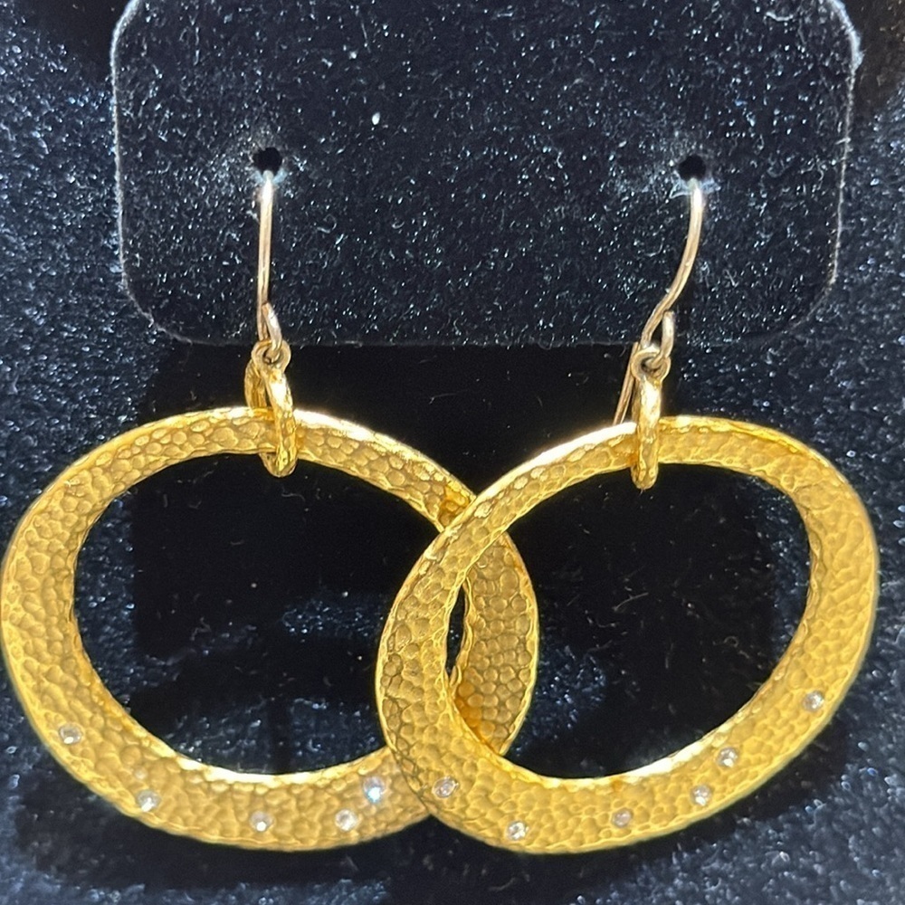 278 Hammered Organic Hoop Earring Barbara Boz Swarovski Crystal 18k gold plated